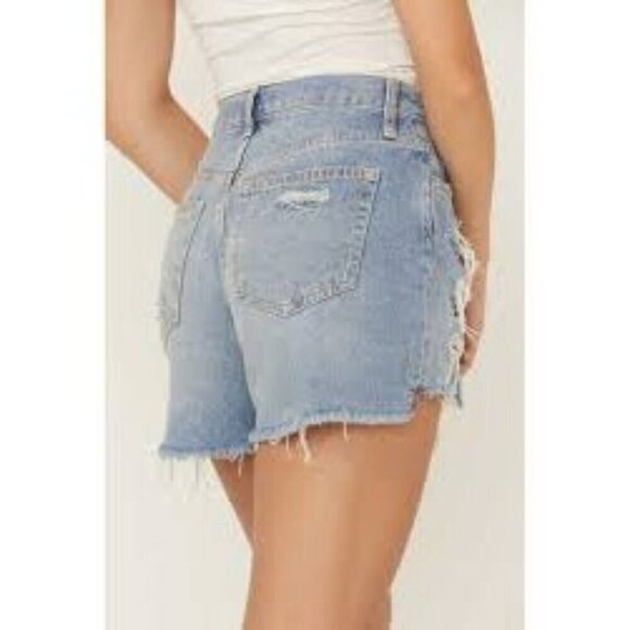 We The Free Free People Maggie Blue Denim Distressed Cut-Off Shorts Size 24 - Picture 2 of 7